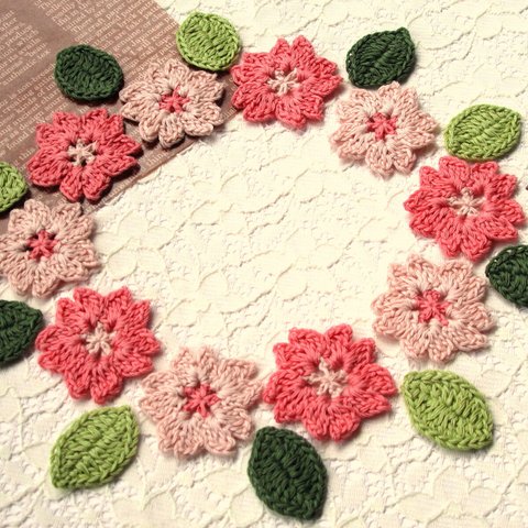 シルクコットン*オリジナル 桜のお花&葉っぱのモチーフセット