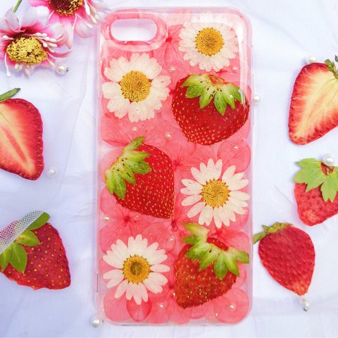 いちご  スマホケース 押し花ケース プレゼント ギフト押しフルーツ