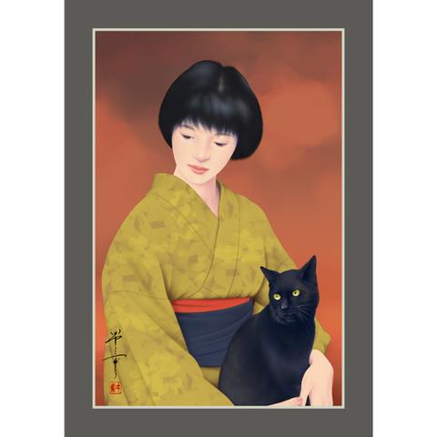 黒猫（美人画・A2サイズ）