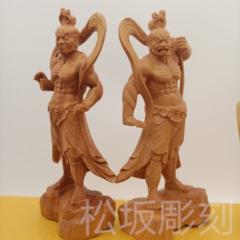 木彫り 仏像 1セット 金剛力士像 仁王像 阿形 吽形 彫刻