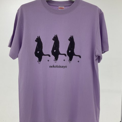 保護猫チャリTシャツ「3匹の猫」（パープル/半袖）選べるサイズSMLXL