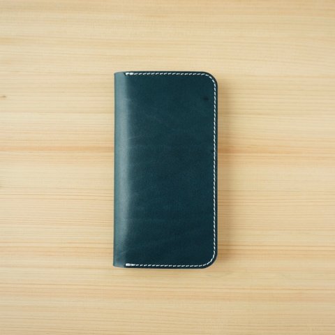 牛革 iPhone 11 カバー  ヌメ革  レザーケース  手帳型  ネイビーカラー  