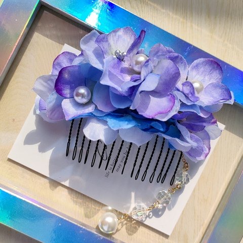 紫陽花の髪飾り　コーム
