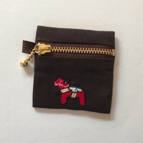 刺繍 極小フラットポーチ ダーラナホース