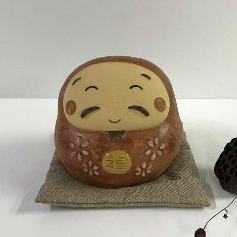 にこにこだるま　座布団（中）付き　Ｏ-261　陶製/Daruma/達摩/दारुमा