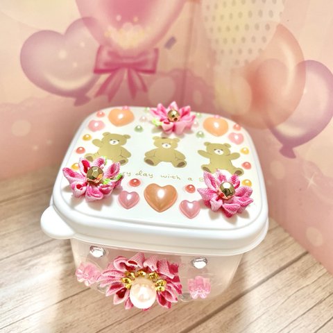 ちりめんつまみ細工のテディベアクリアミニBOX☆値下げしました☆