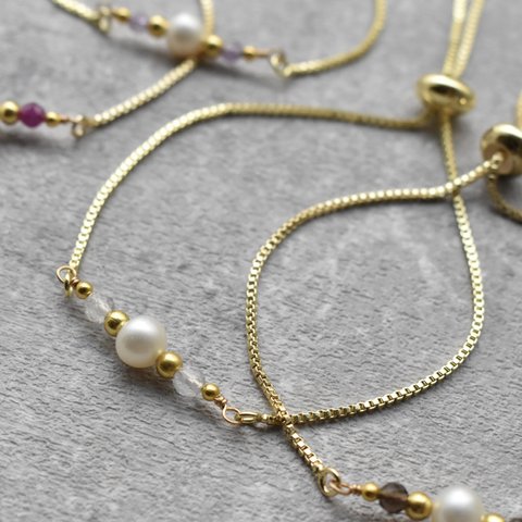 【ホワイトトパーズ】pearl stone bracelet｟gold｠