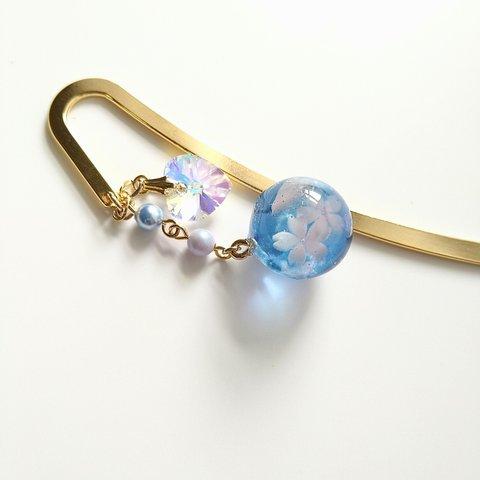 空と桜_blue_しおり(bookmark)　ブックマーカー