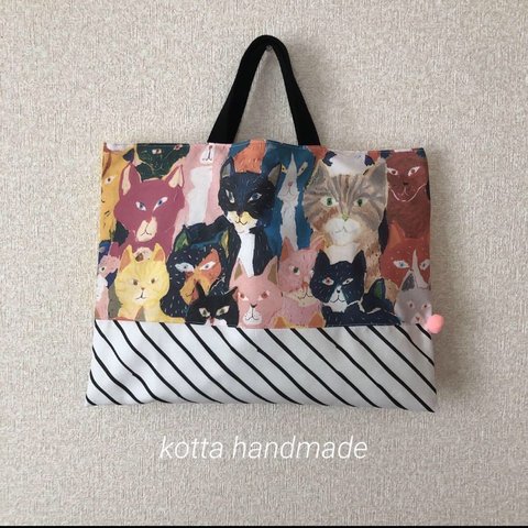 new///ねこだらけ ハンドメイド レッスンバッグ