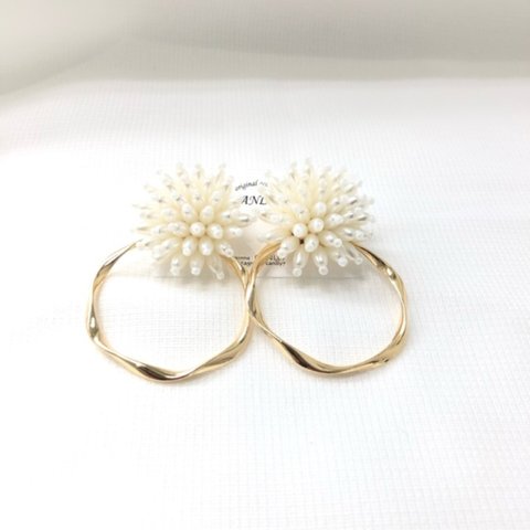 再販！つぶつぶパールとデザインリングピアス/イヤリング