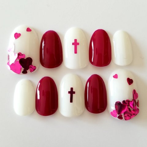 Heart＆Cross Nail Pink×Bordeaux