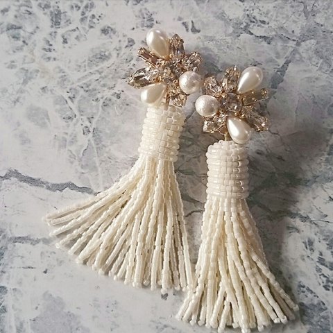 【再販2】Swarovski × beads tassel earring (mini)