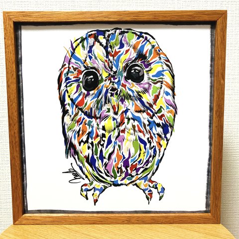 作品 : owl 絵 絵画 梟 フクロウ ふくろう 縁起絵 アート 30cm×30cm アニマル 送料無料 インテリア 雑貨 大きい ロココロ  画家 : nob