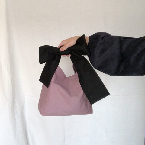蝶々結びの持ち手　帆布のミニトートバッグ　２color   グリーン　ピンク