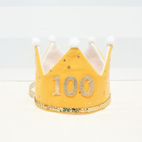 星柄チュール×スパンコール　ベビークラウン　イエロー　100日　祝い用　王冠