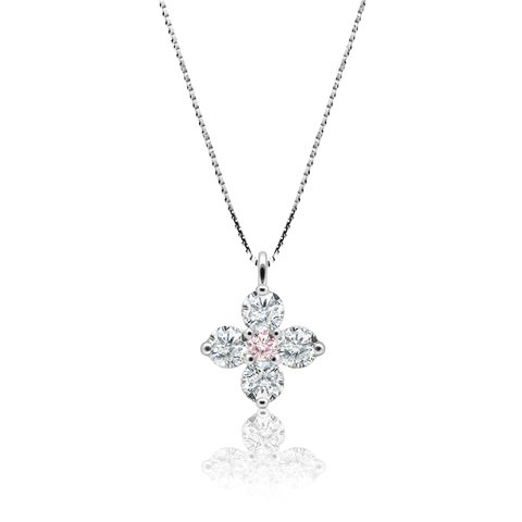 プラチナ 希少な天然 ピンクダイヤモンド 付き 0.2カラット お花モチーフ ペンダント ネックレス 美輪宝石