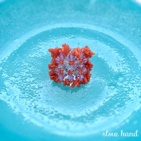 珊瑚とアメジストの指輪