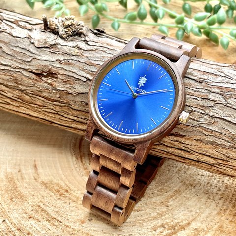 EINBAND Glanz グラデーションブルー × Walnut 木製腕時計 40mm ウッドウォッチ