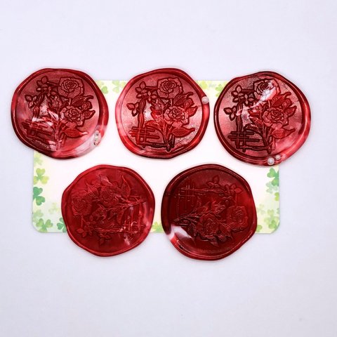 【5枚セット】シーリングスタンプ 封蝋 ハンドメイド 招待状 手紙 ウエディング スクラップ セット Wax Seal レッド マーブル