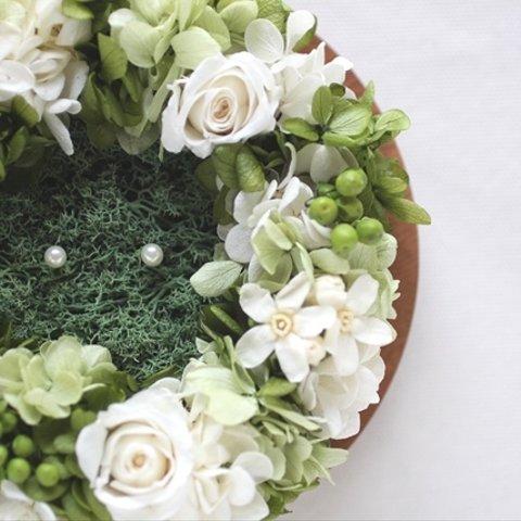 （オーダーメイド）紫陽花と花のリース型リングピロー　※紫陽花とバラの色選べます