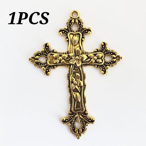 1個 大 十字架 クロス ゴシック ネックレストップ パーツ チャーム/アンティークゴールド（C2-557）Gothic ハンドメイド 素材 