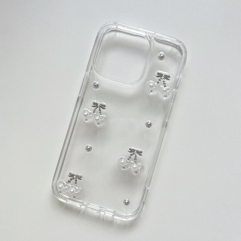 【heart Cherry ribbon iPhone clear case】iPhoneケース 韓国ガーリー