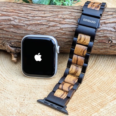 【木製バンド】EINBAND AppleWatch アップルウォッチ 天然木 木のベルト 20mm【エボニー×ゼブラウッド】