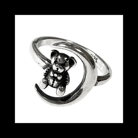 silver925【moon_bear RING】月 くま 熊 シルバー 個性的 量産型 パンク ロック メンズ ユニセックス  ゴシック 病みかわいい ヴィンテージ  アンティーク 