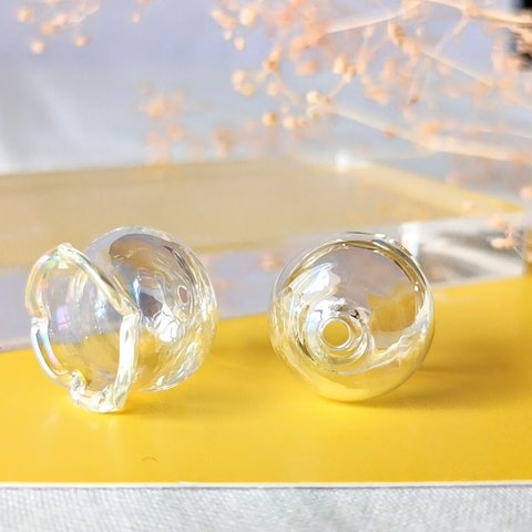 【4個】【16mm】【オーロラクリア】　風鈴パーツ　金魚鉢　ガラスボール　ガラスドーム　ガラスチャーム　アクセサリーパーツ　ハンドメイド　DIY　G027