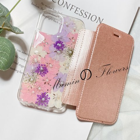 全機種対応･.｡*･:iPhone 手帳型押し花ケース☆花柄☆スマホケースiPhone11pro☆iPhoneX/XS☆iPhone13･.｡*･: