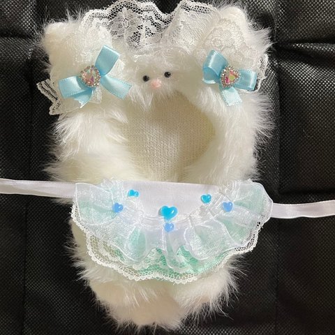 しろねこ　もこもこ　ぬい服　猫モチーフ　オタ活　ぬい活　10cm 11cm 12cm ちびぐるみサイズ　ぬい