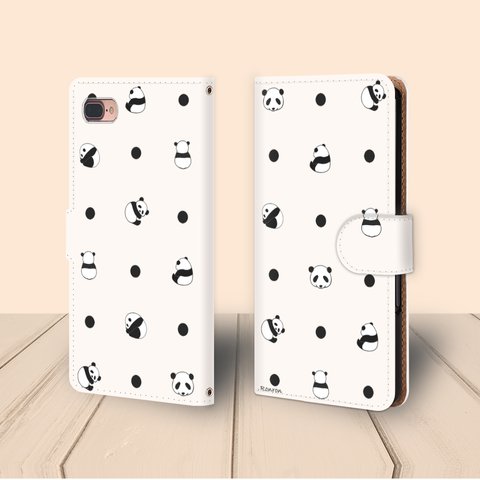 PA●N●DA ホワイト Apple iPhone   android 手帳型ケース  panda140