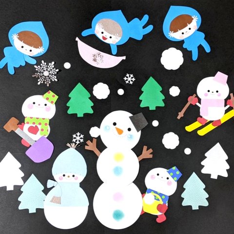 壁面　冬　雪だるまと雪の妖精さん♬　12月1月2月