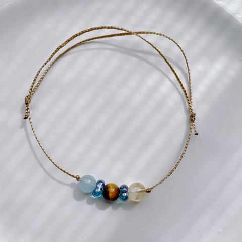 summer colors /silver color, blue, mint, clear  天然石とビーズ つけっぱなし ブレスレット・アンクレット