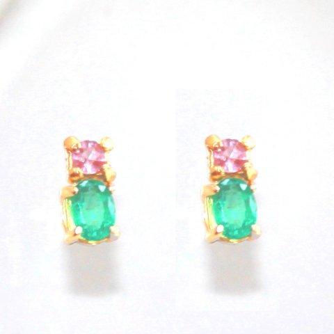 - shuwa pink - Emerald & Pink Sapphire Earrings/Pierce