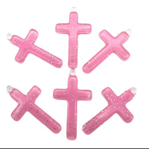 デコチャーム 十字架 6個（ピンク）ハンドメイド 手芸材料 pt-2104