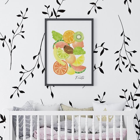 フルーツのイラストポスター　/ i0270    / フルーツやアイス、ドーナツの可愛いイラスト　子供部屋に　インテリアポスター