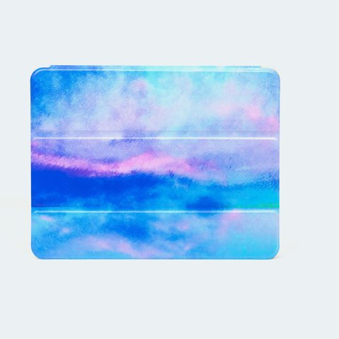 青い霧と湖を描いた、iPadケース
