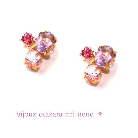 -pretty- Spinel & Pink Tourmaline & Amethyst Earring