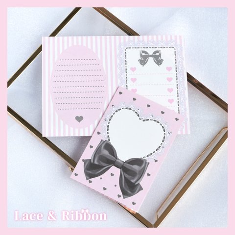 【Heart & RIbbon-pink-】B7両面メモ