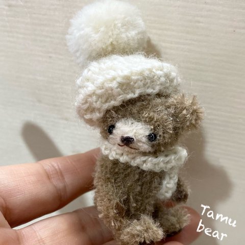 ミニチュア モールアート 白いニットのクマちゃん テディベア**Tamu bear 