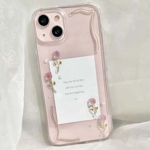 フレームチューリップのiPhoneケース(pink)