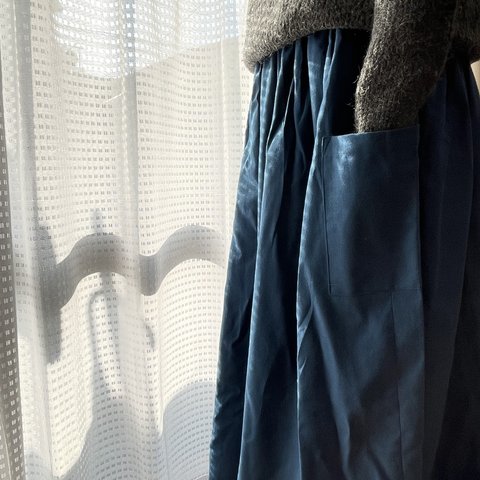 【秋冬】起毛コットンのあったかロングスカート　ブルー