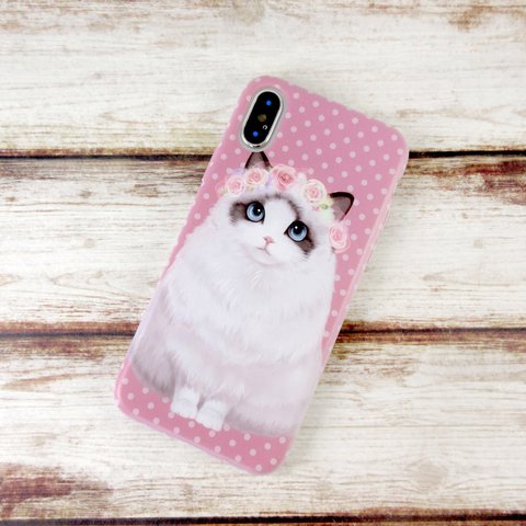 【選べる機種】猫花冠  イラスト スマホケース【5/15新商品】