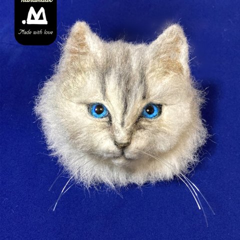 受注商品 チンチラシルバー 猫 ブローチ Mサイズ  羊毛フェルト ハン