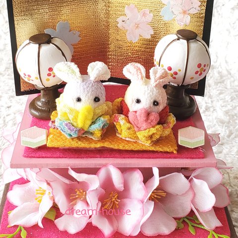 ひな祭り🎎　つまみ細工🐰うさぎびな💛　ケース付き