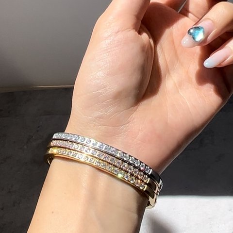 half zirconia bracelet                  錆びない　金アレ対応