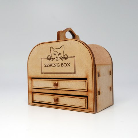 裁縫箱 化粧箱 ソーイングボックス sewingbox vanitycase ねこ ネコ 猫 cat ナチュラル色 ドールハウス 1/6 ミニチュア ブライス ネオブライス リカちゃん 木製 家具