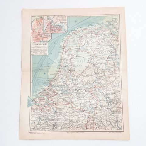 オランダ アンティークマップ 古地図 ビンテージ 地図 図版 マイヤー百科事典 1957-49