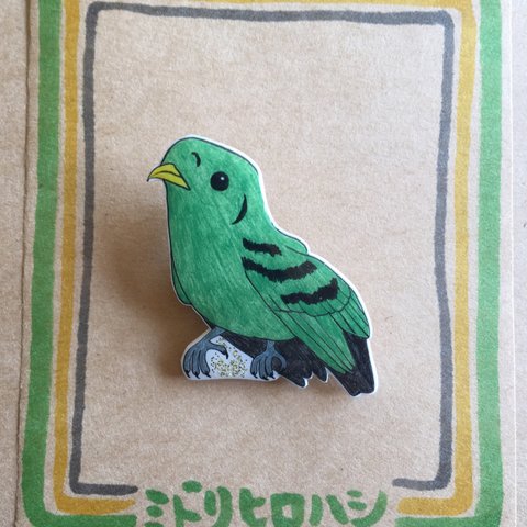 受注生産★鳥ブローチ【ミドリヒロハシ】